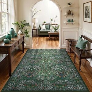 NEW Anthro Green Retro Floral Boho Washable Multicolor Area Rug Carpet - 5' x 7'